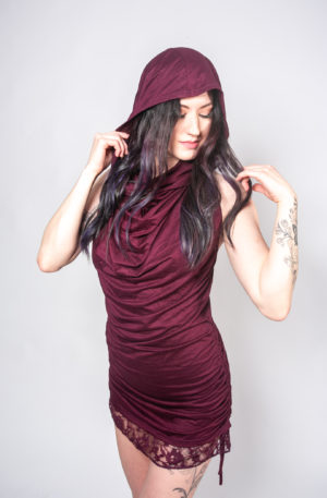 Hooded Cowl Neck Dress with Lace Finish